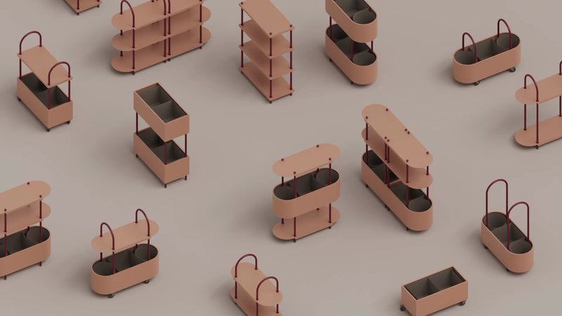 Bujnie LOOPO green system video animation demonstrating how to configure, adapt, and rearrange modular steel shelves and planters into biophilic workspace layouts.